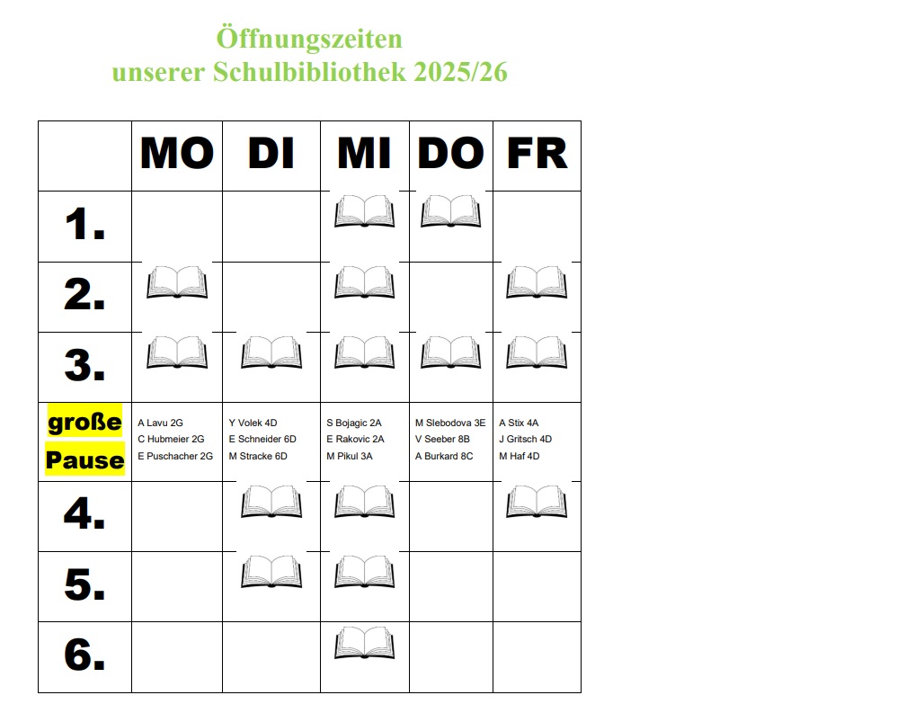 öffnungszeiten bib 25 26 für klassen